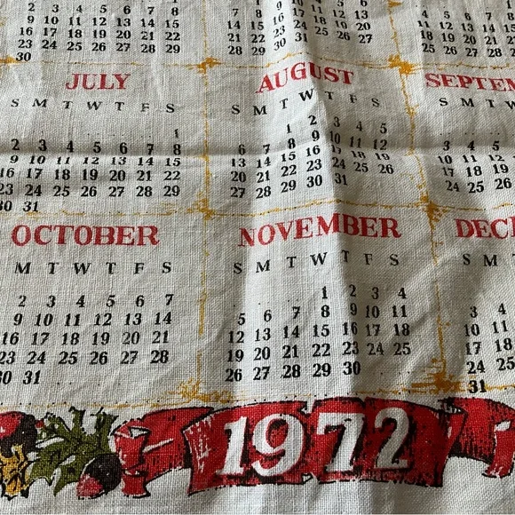 Vtg Tea Towel Calendar Owls In Tree Give Thanks Fruits Flowers Mushrooms - Picture 4 of 9